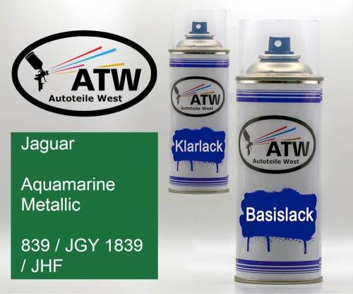 Jaguar, Aquamarine Metallic, 839 / JGY 1839 / JHF: 400ml Sprühdose + 400ml Klarlack - Set, von ATW Autoteile West.